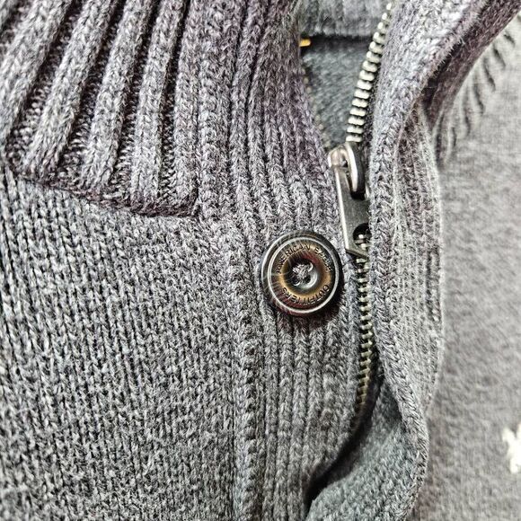 American Eagle Sweater Mens Sz M Gray Knit Athletic Fit 1/4 Zip Button Pullover - Picture 3 of 9